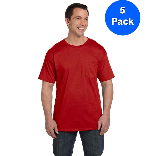 Hanes Men's Beefy-T with Pocket - 5190P (Pack Of 5)