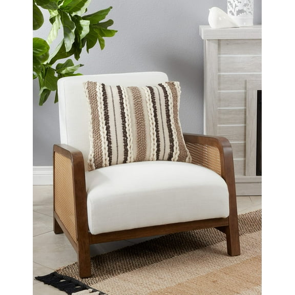 Fennco Styles Handwoven Striped Cotton Decorative Throw Pillow Cover 20" W x 20" L - Ivory Braided Cushion Case for Home, Couch, Bedroom, Living Room, Office and Boho Décor