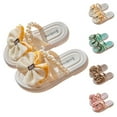 thumbnail image 4 of ZACPNCV Girl's Cute Bowknot Square Open Toe Slide Sandals Summer Leather Slippers Khaki 5.5-7.5 Years, 4 of 4