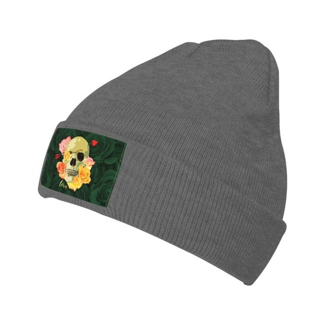 ZICANCN Romantic Love Skull Pattern Knit Bonnet Hat, Bonnet d'Hiver Doux Chaud Classique pour Hommes Femmes, Gris Foncé