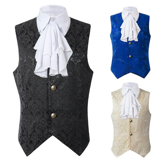 Miluxas Mens Paisley Tuxedo Vest Victorian Steampunk Gothic Suit Vest Slim Fit V-Neck Waistcoat White