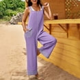 thumbnail image 6 of UVEASISHA Summer Casual Romers for Women Waffle Knit Sleeveless Wide Leg Pants Overalls Baggy Comfy Jumpsuits Purple S, 6 of 6