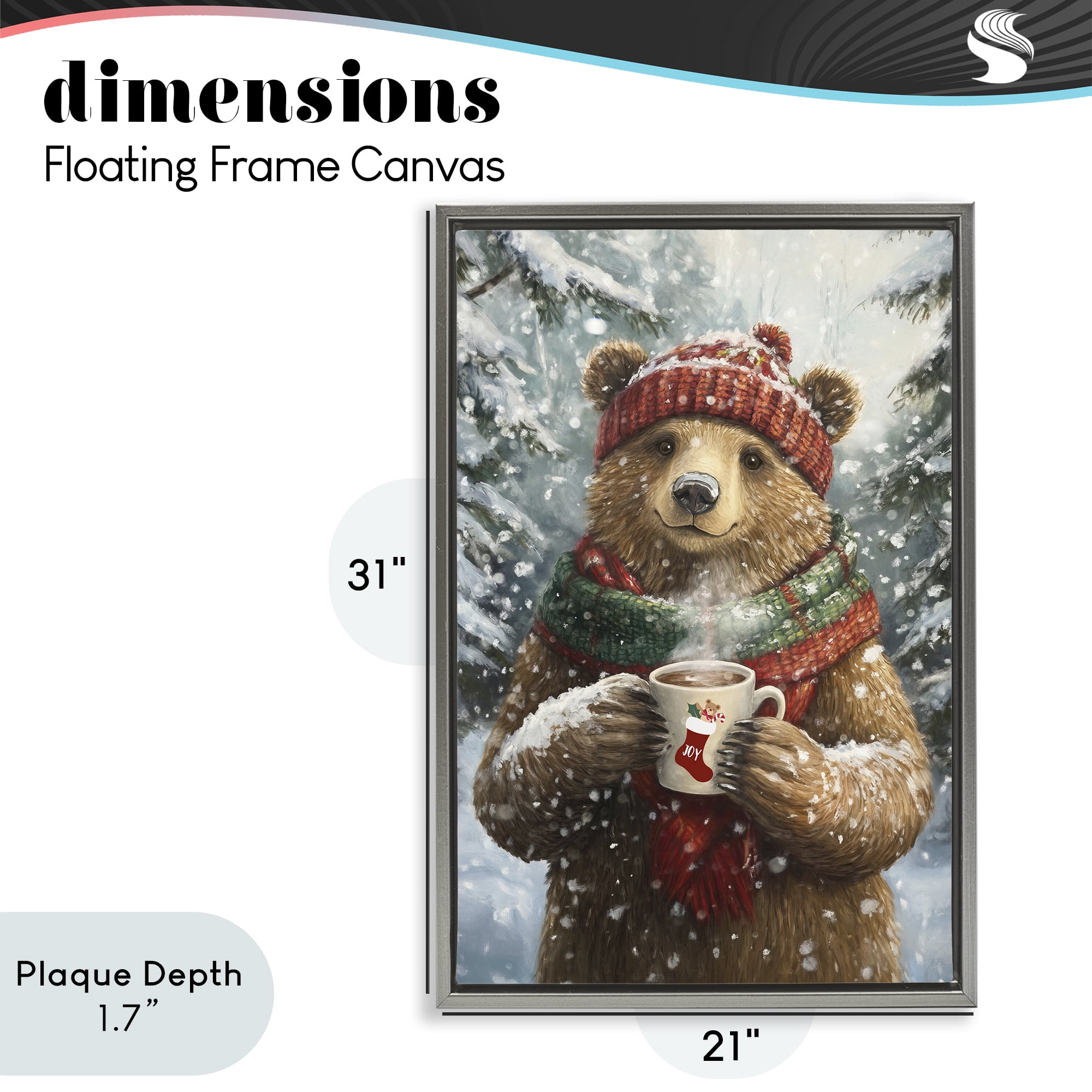 Stupell Industries Christmas Cocoa Bear Gray Framed Floater Canvas Wall Art, design by Tina LeCour