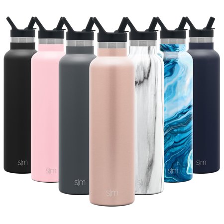Simple Modern 24 oz. Ascent Water Bottle with Straw Lid - Stainless Steel Hydro Thermos Tumbler - Double Wall Vacuum Insulated Reusable Metal Leakproof - Rose Gold