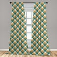 thumbnail image 4 of Ambesonne Orange Plaid Curtains, Teal Details Squares, Pair of 28"x84", Teal Marigold and White, 4 of 4