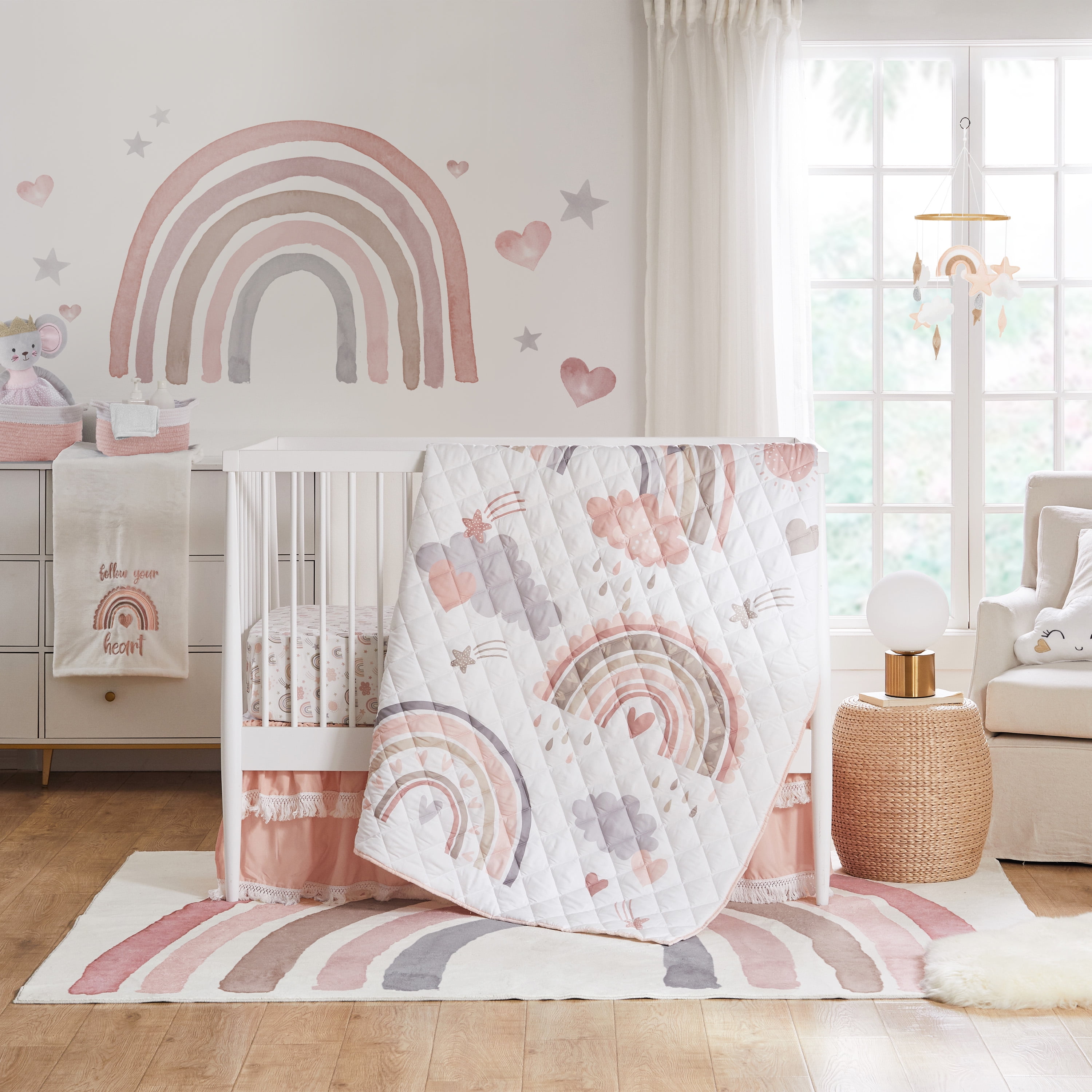 Levtex Baby - Over The Rainbow Plush Blanket - Blush, White, and Pink - Nursery Accessories - Blanket Size: 30 x 40 in.