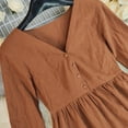 thumbnail image 5 of Babcutegg Women’s Bohemian Linen Midi Dress – V-Neck Long Sleeve Half-Button Casual Summer Dress Coffee Size 2XL, 5 of 8