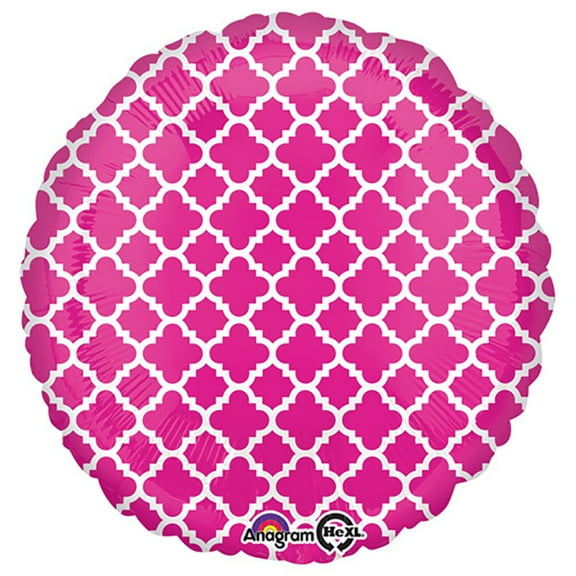 18 inch Circle - Quatrefoil Pink And White Foil Mylar Balloon - Party Supplies Decorations