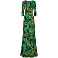 thumbnail image 2 of Bon Rosy, Women's, 3/4 Sleeve V-Neck Printed Maxi Faux Wrap Dress, Black Green, M, 2 of 3