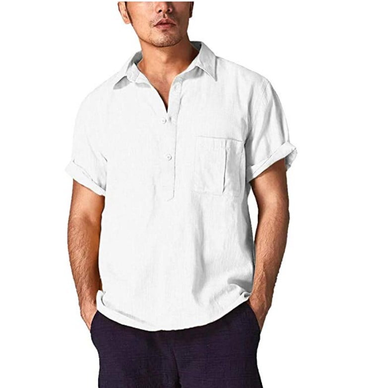 mens slim fit short sleeve linen shirt
