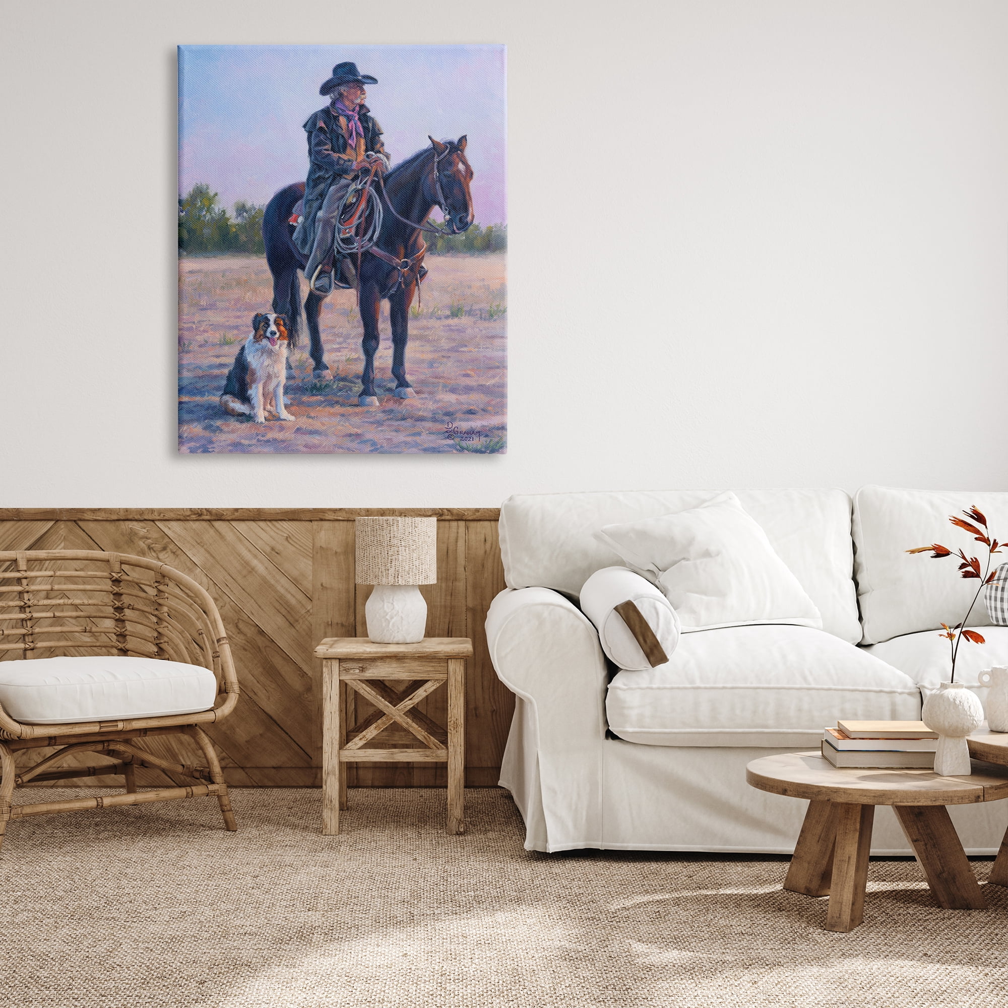 Stupell Industries Cowboy in Rural Landscape Animals & Insects Painting Gallery Wrapped Canvas Print Wall Art, 36 x 48