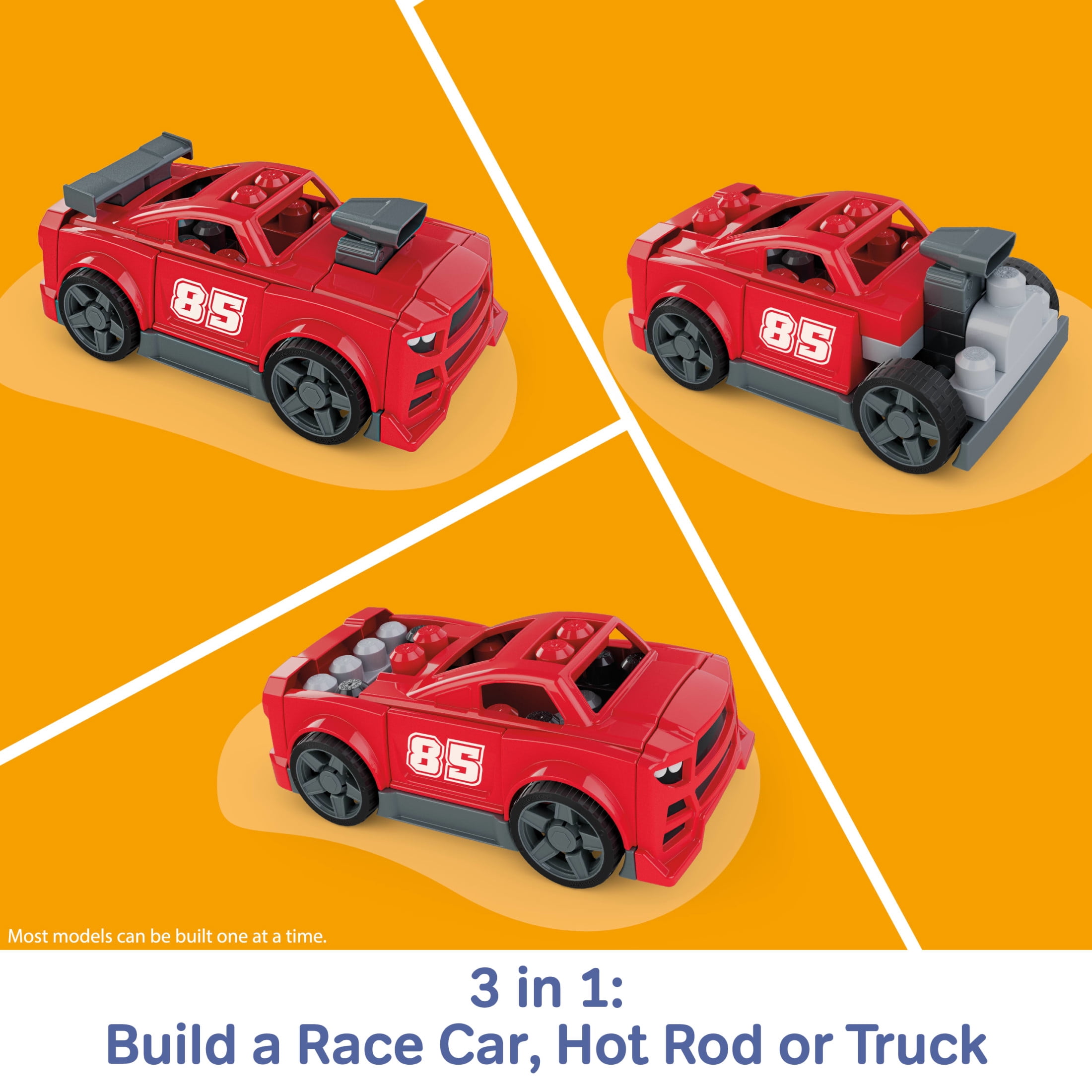 MEGA BLOKS Build & Go Race Car Building Block Toy with Rolling Wheels (26 Pieces) for Kids