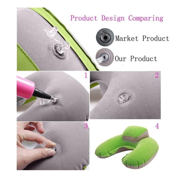 OFFIGAM Portable Inflatable Neck Pillow for Traveling Green TPU 1Pack