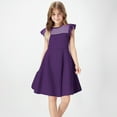 thumbnail image 2 of Milgrthf Girls Dress Summer Ruffle Sleeve Mesh A Line Casual Graduation Party Dresses with Pockets 4-12 Years Purple, 2 of 7