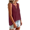 thumbnail image 4 of Women's Cotton Pleated Tank Top Summer Comfy Crew Neck Button Down Tee Tank Loose Fit Casual Sleeveless Daily Wear Shirts Wine, 4 of 7