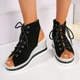 thumbnail image 3 of Rokment Women's Leopard High Top Fashion Sneakers Platform Wedge Sandals 2026 Summer Casual Lace up Fish Mouth Open Toe Chunky High Heels Slingback Sandals Black Size 6.5, 3 of 6