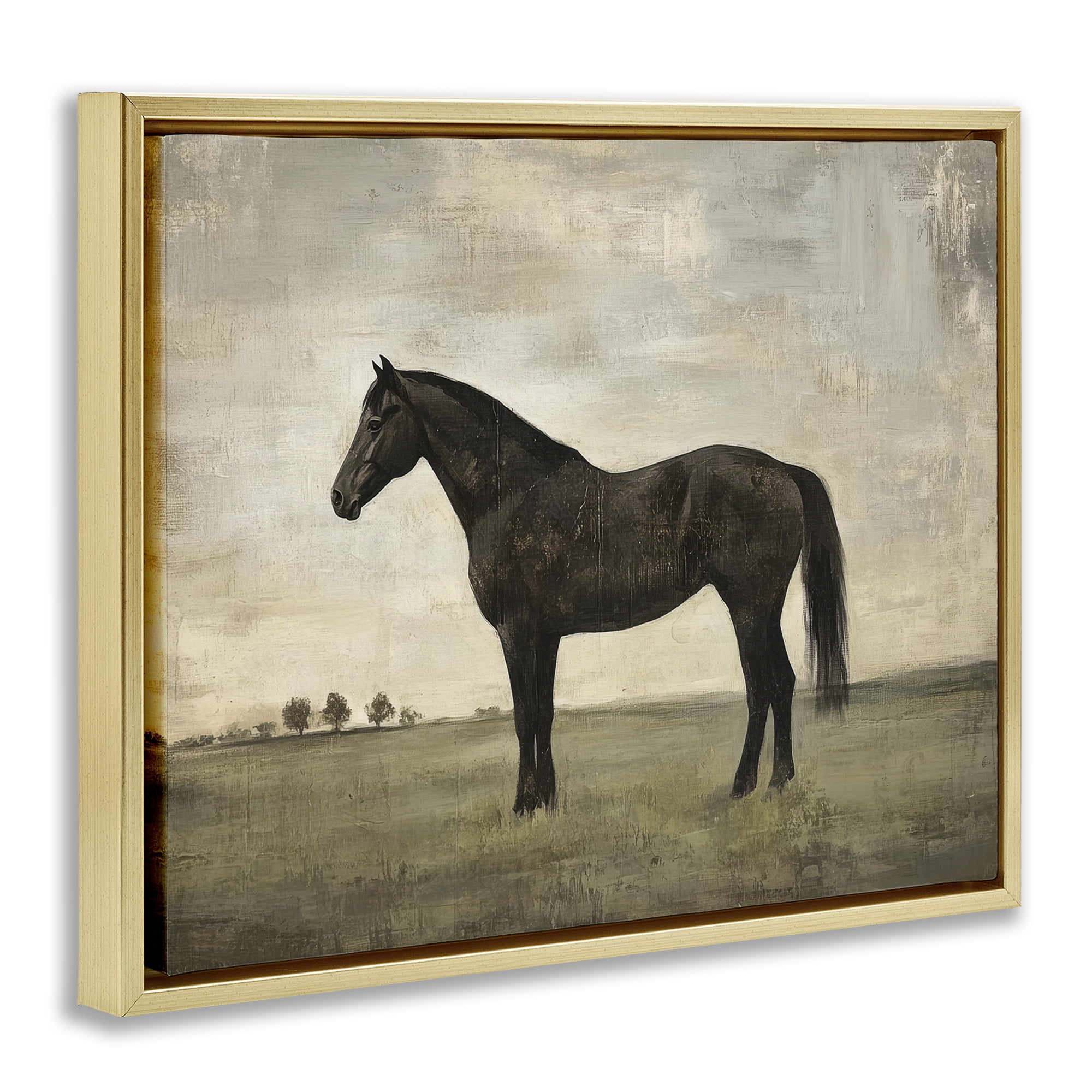 Stupell Industries Distressed Horse Portrait Gold Framed Floater Canvas Wall Art, design by Petal Prints Design