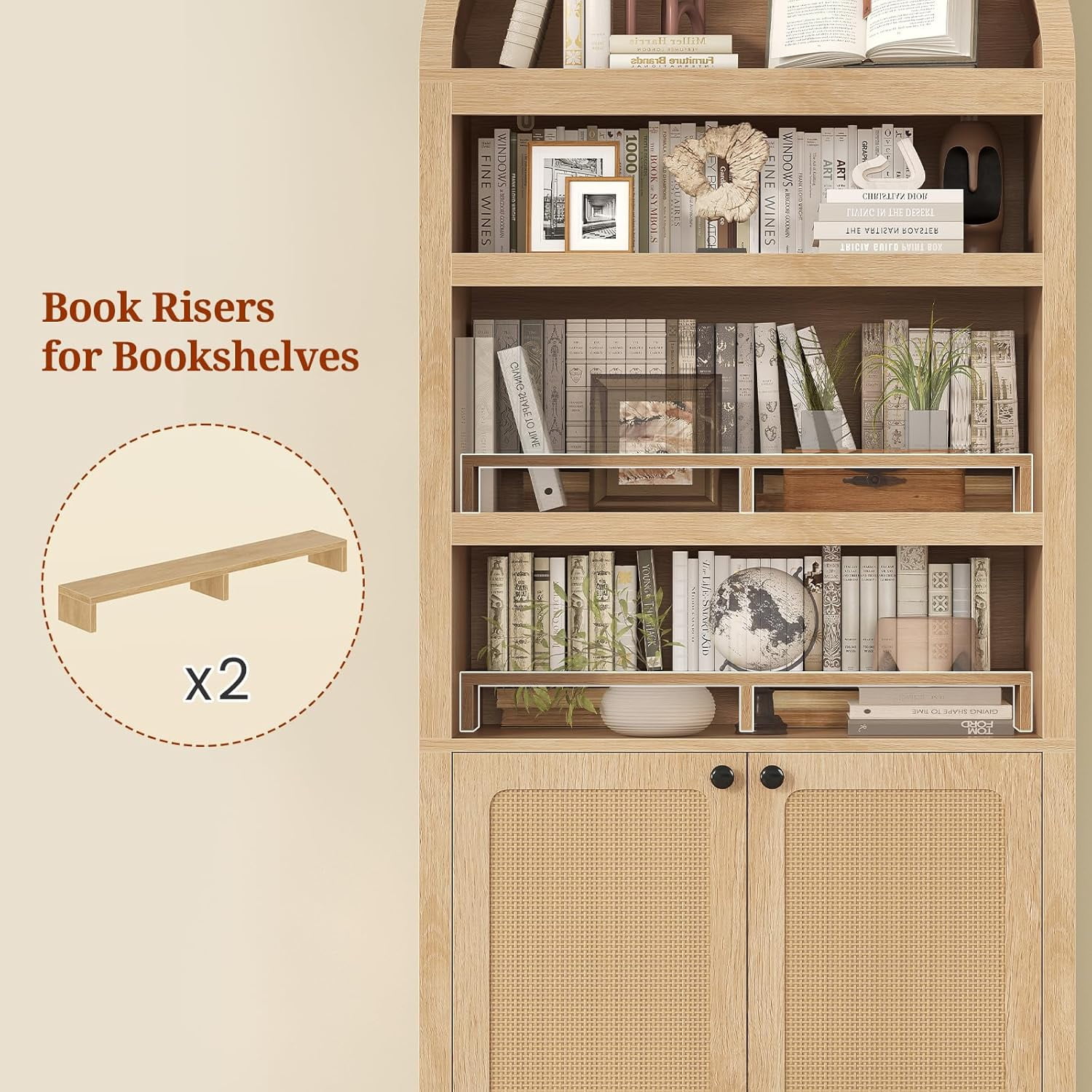 81" Tall Arched Kitchen Pantry Storage Cabinet, 6-Tier Bookcase with 2 Doors for Living Room, Kitchen, Home Office, Oak