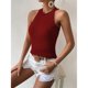 thumbnail image 2 of Camiseta sin mangas con cuello halter para mujer para verano Cable Knit Casual Slim Fit Camisa sin mangas de color puro Rojo vino M, 2 of 6