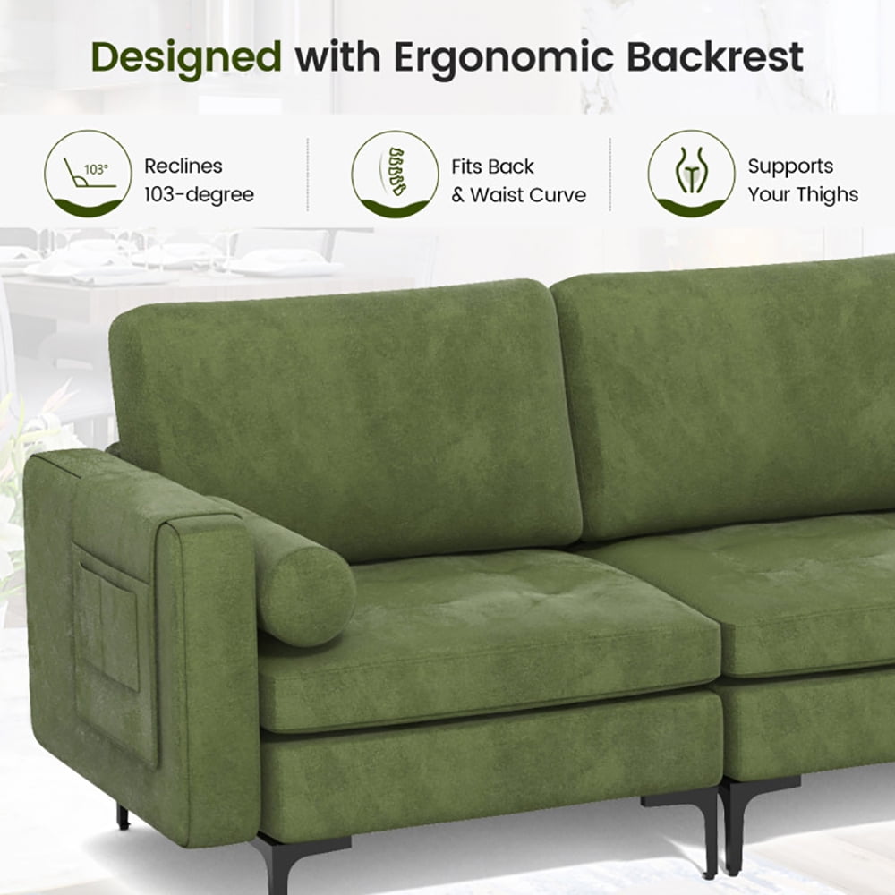 Finihen 3-Seat Sofa Couch, Modular 3-Seat Sofa Couch with Socket USB Ports and Side Storage Pocket, for Living Room, Bedroom, Green Finihen 3-Seat Sofa Couch, Modular 3-Seat Sofa Couch with Socket USB Ports and Side Storage Pocket, for Living Room, Bedroom, Green