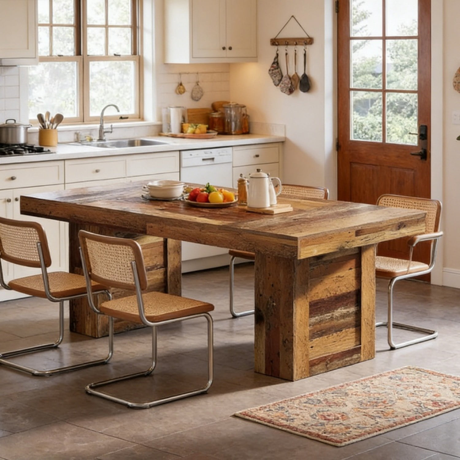 63-inch Rustic Farmhouse Dining Table with Patchwork Wood-Grain Finish