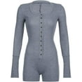 thumbnail image 7 of CoCozhu Women's Buckle Closure Waist Slimming Romper Vintage Aesthetic Elastic Knitted Tops Long Sleeve One Piece Alt Bodysuit, 7 of 7