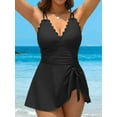thumbnail image 4 of Asoul One Piece Swimdress Swimsuits for Womens Scalloped Tummy Control Swim Dress Tie Knot Skirt Bathing Suit, 4 of 9