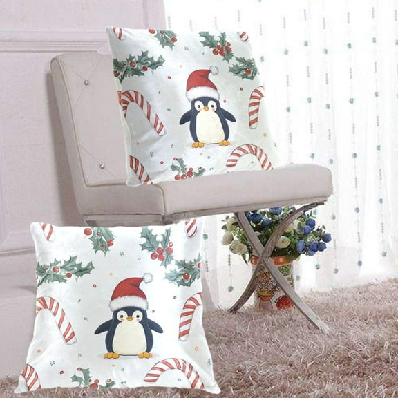 Christmas Penguin Throw Pillow Covers Set of 2 Decorative Pillow Cases for Chair Sofa Bedroom Living Room
