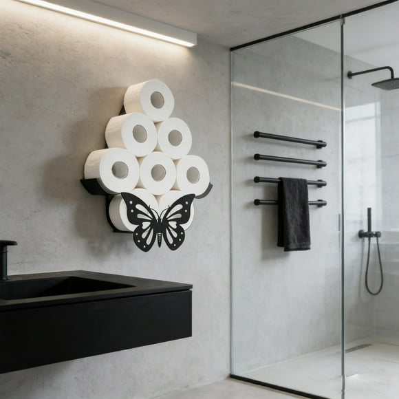 CaiYueKe Butterfly Wall Mount Toilet Paper Holder Bathroom Tissue Dispenser Storage Rack Decorative Metal Organizer for Home Farmhouse Vanity RV Camper Rustic Decor Unique Gift Idea
