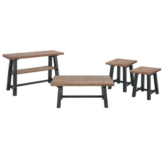 Adam Wood Table Set with Coffee Table/Sofa Table and Two End Tables - Natural
