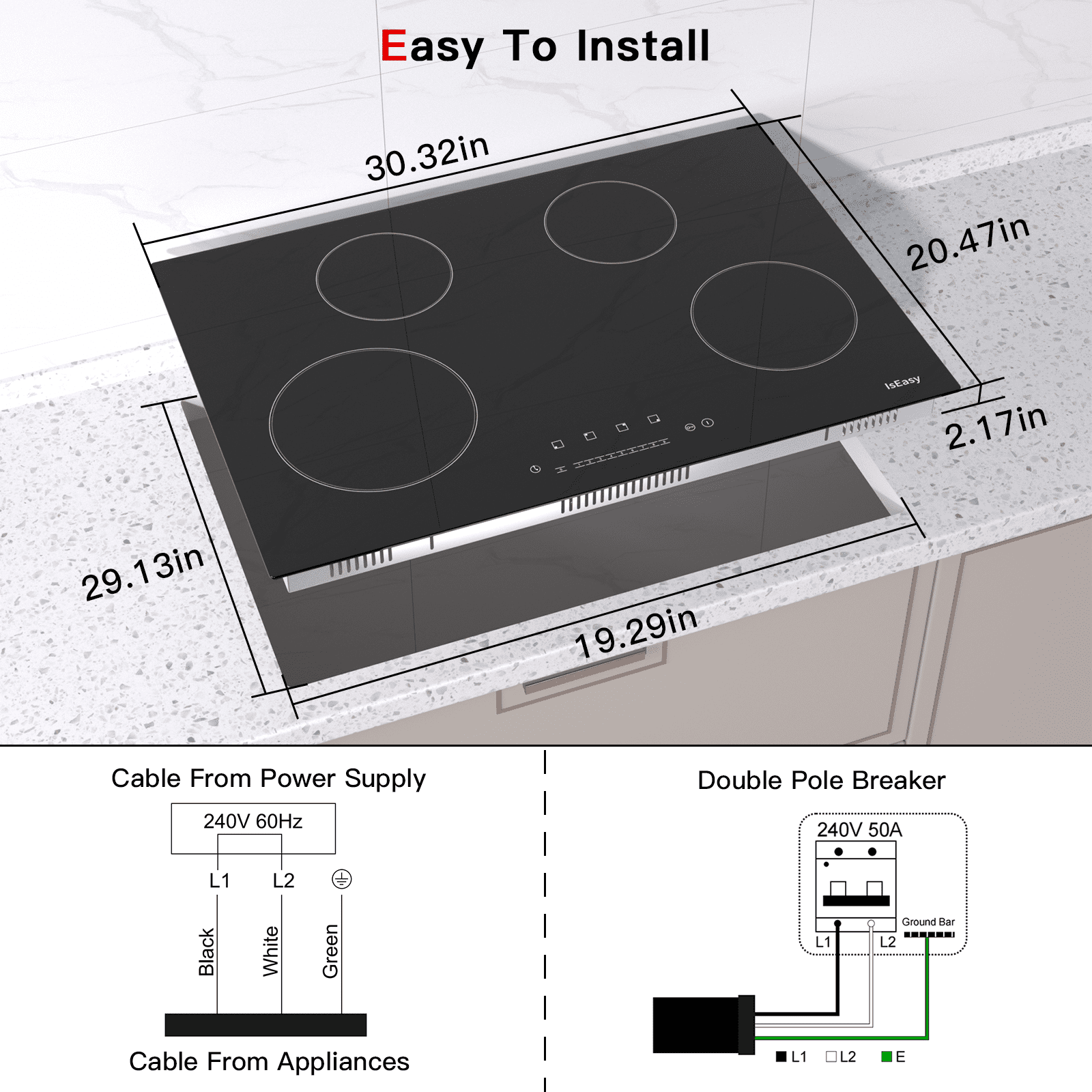 IsEasy 30” Electric Cooktop in Black with 4 Burners