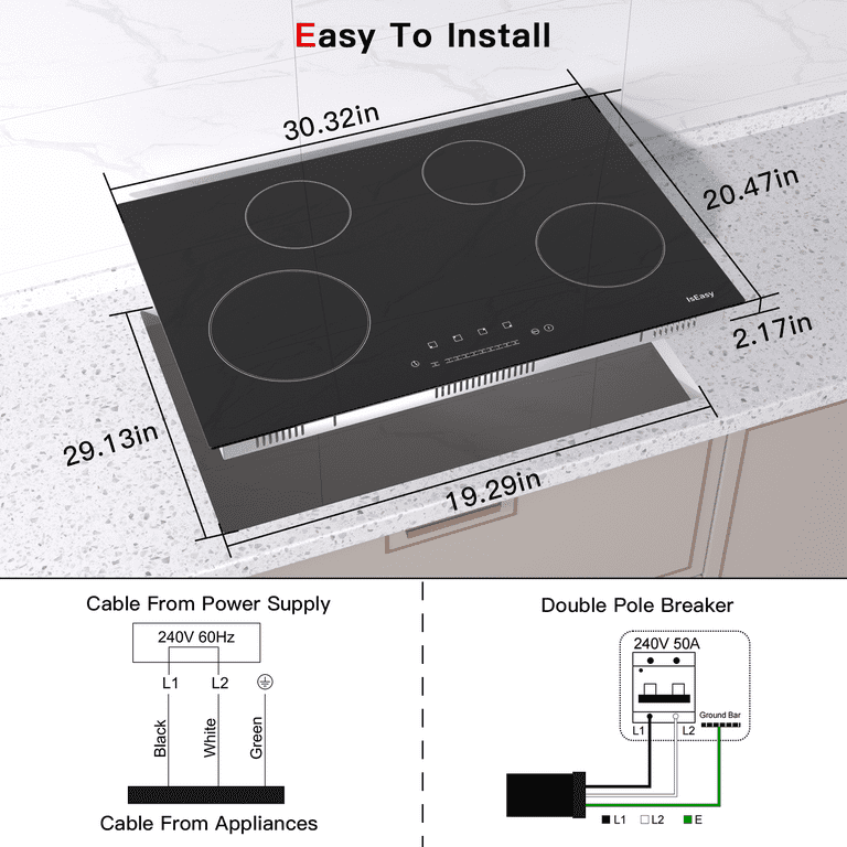 Karinear Electric Cooktop 110V, 12'' Stainless Steel Built-in and Countertop  Electric Stove top 2 Burners with Knob Control, 16 Power Levels, Over-Heat  Protection, Electric Ceramic Cooktop without Installation