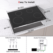 IsEasy 30 Inch Built-In Electric Ceramic Cooktop, 4 Burners, Touch Control, Child Safety Lock, 9 Power Levels