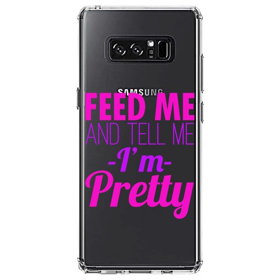 DistinctInk Clear Shockproof Hybrid Case for Samsung Galaxy Note 8 - TPU Bumper Acrylic Back Tempered Glass Screen Protector - Feed Me and Tell Me I'm Pretty