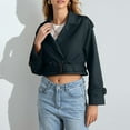 thumbnail image 2 of Women's Jackets Lapel Cropped Jacket With Belt Solid Slim Double Breasted Short Trench Lightweight Coat, 2 of 9