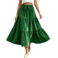 thumbnail image 5 of Ihhxva Pleated Skirt for Women Velvet Tiered Long Drawstring Maxi Elastic Waist Winter Holiday Gathering S-2XL, 5 of 9