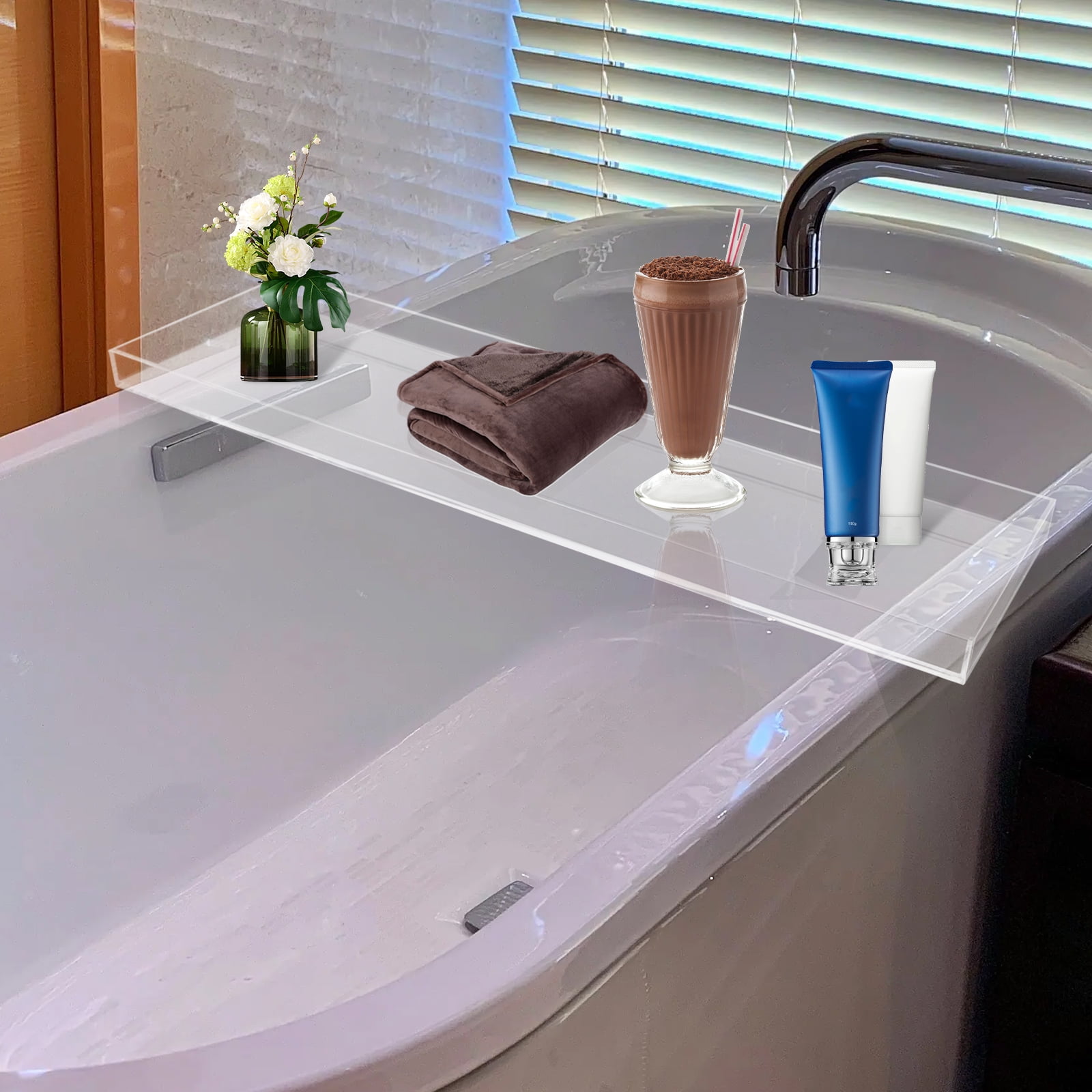 Acrylic Bathtub Tray Iridescent Clear Bathroom Caddy Shelf with