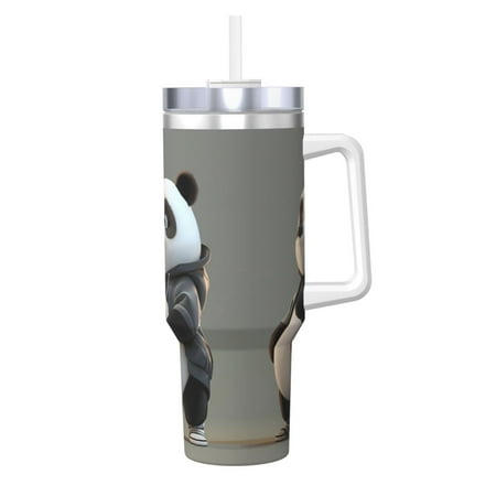 

Zeuib Cartoon Pandas Basketball Printed Insulated Stainless Steel Hot/Cold Coffee Cup 40oz Ice Bully With Handle Tumbler with Straw and Handle Insulated Water Bottle Travel Mug Cup