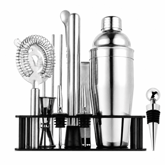 Ouxumoll Bartender Kit, 14-Piece Cocktail Shaker Set, 750ml Stainless Steel Bar Tools with Stand for Home Bar