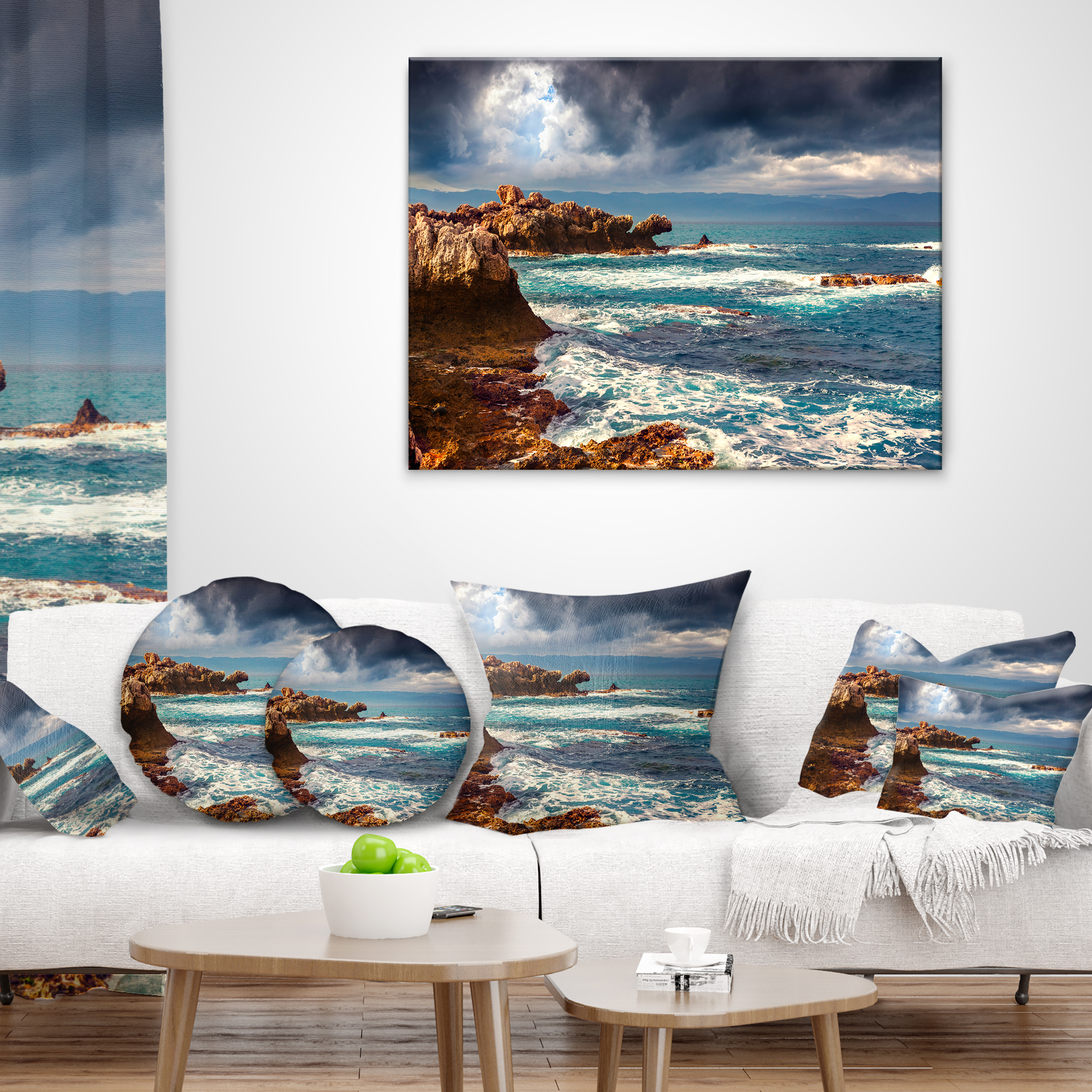Designart Volcanic Beach Stormy Weather - Seashore Throw Pillow - 12x20