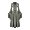 thumbnail image 3 of Women's Gothic Dress Halloween Role Play Hooded Renaissance Maxi Dress Tie Front Ruffle Bell Sleeve V Neck Cloak Gown (XL, Gray), 3 of 6