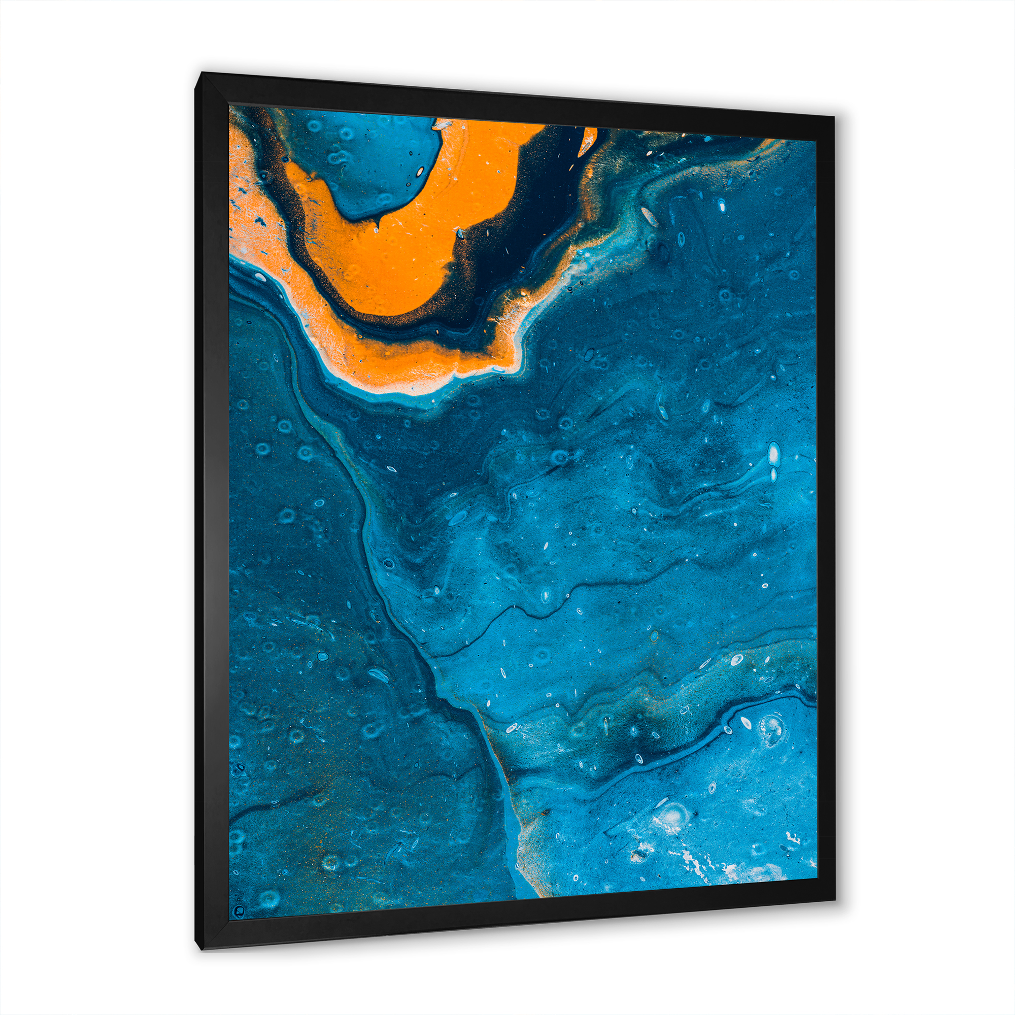 Designart 'Abstract Marble Composition In Orange and Blue III' Modern Framed Art Print