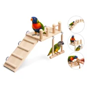 Natural Wooden Bird Perches Platform Swing with Climbing Ladder, Multifunctional Bird Cage Accessories, Sturdy Parakeet Cage Accessories, All-in-One Parakeet Toys Including Bird Ladder, Bird Swings a