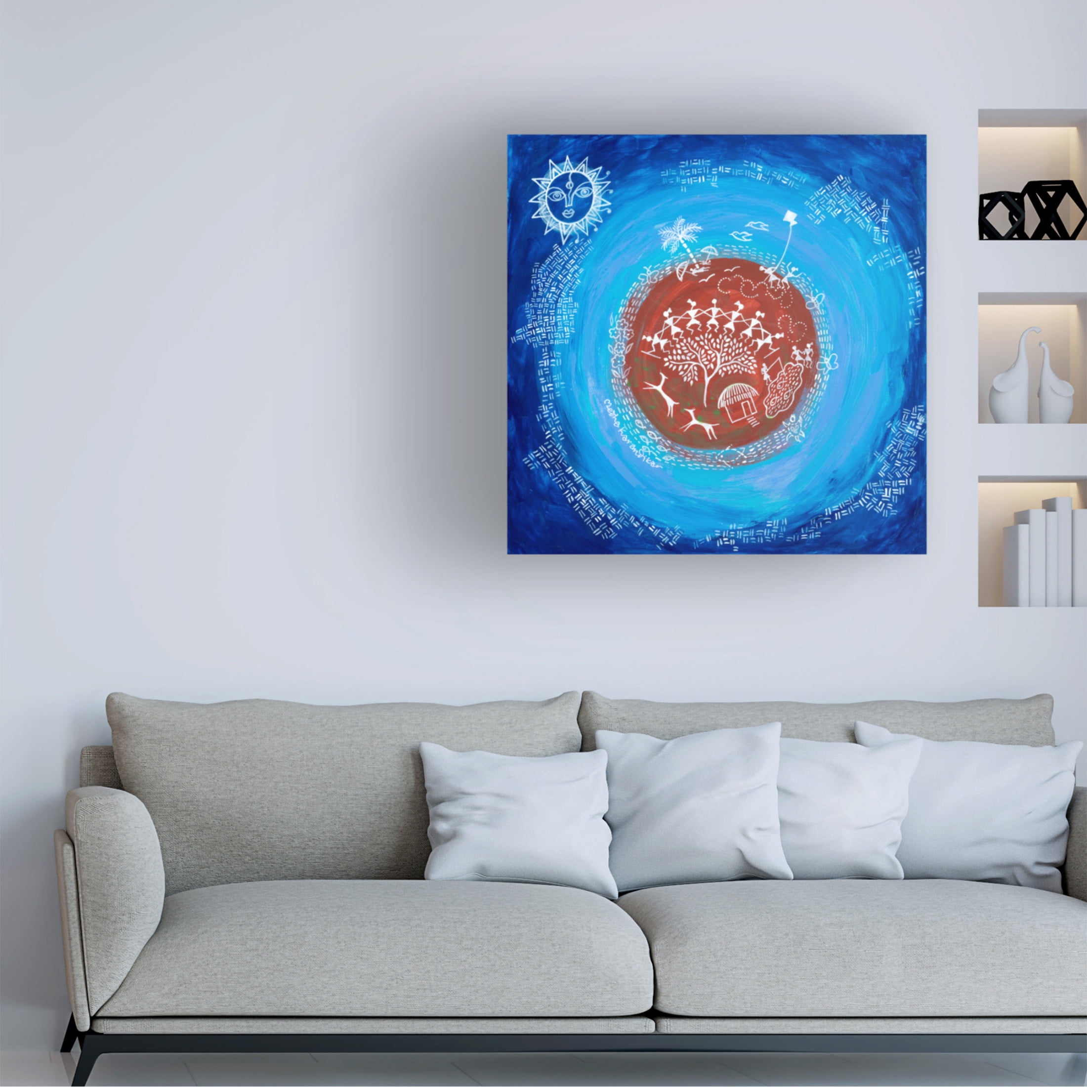 Canvas Wall Art - Medha Karandikar 'Village Life' Wall Art for Living Room, Bedroom, or Office Décor by Trademark Fine Art - 24 x 24 Inches