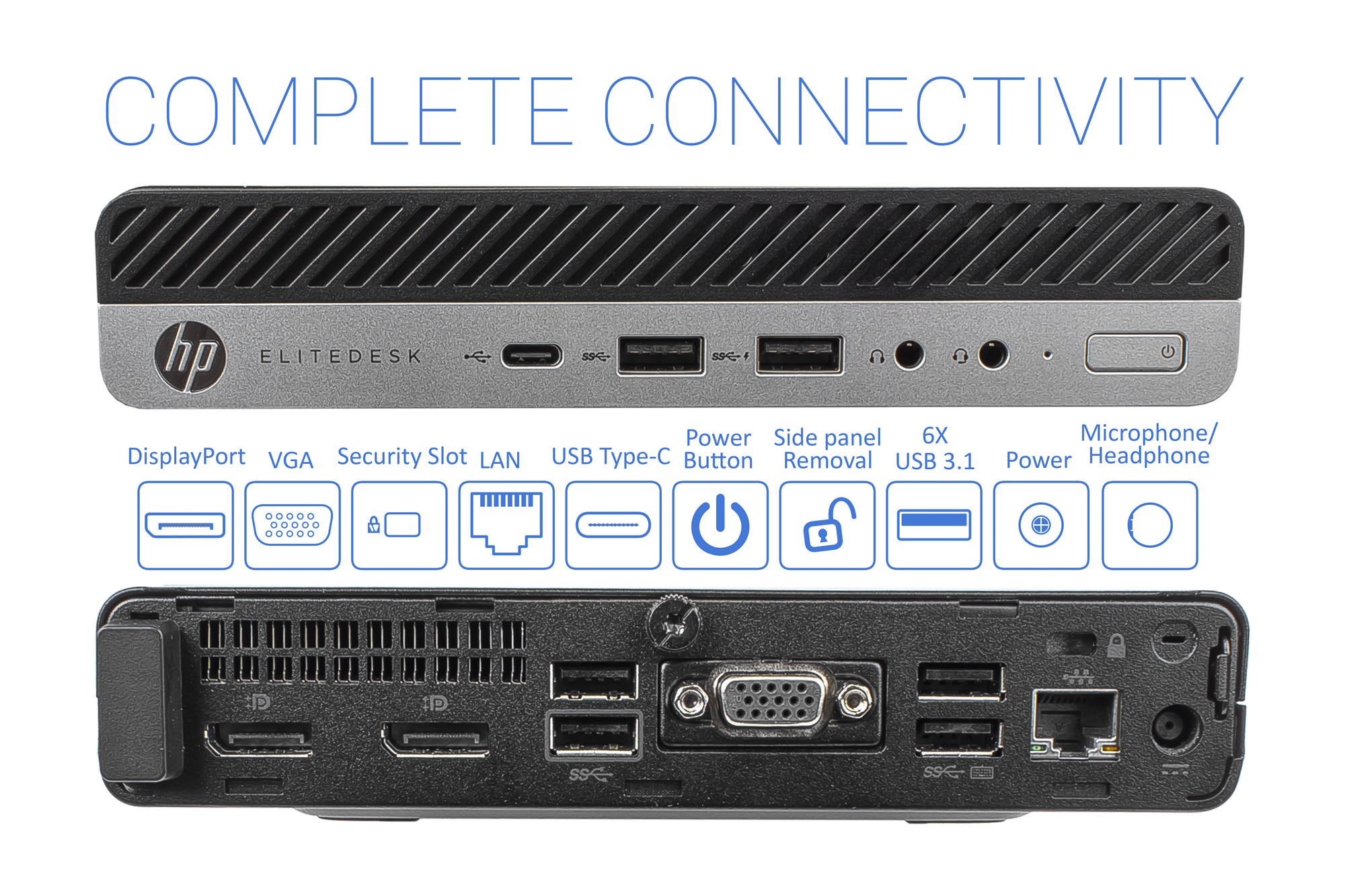 HP EliteDesk 800 G4 Mini PC, Intel Core i5-8500T Upto 3.5GHz, 32GB RAM, 2TB NVMe SSD, DisplayPort, HDMI, Wi-Fi, Bluetooth, Windows 10 Pro - image 5 of 7