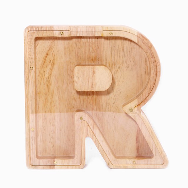 Twenty-Six English Alphabet Piggy Bank 26-letter Personalized Wooden Coin Money Saving Box Customized Own Name Stickers Exquisite Home Desktop Decor Ornaments