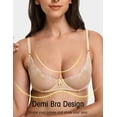 thumbnail image 3 of Wingslove Women's Sexy 1/2 Cup Lace Bra Balconette Mesh Underwired Demi Shelf Bra Unlined See Through Bralette,Beige 36C, 3 of 8