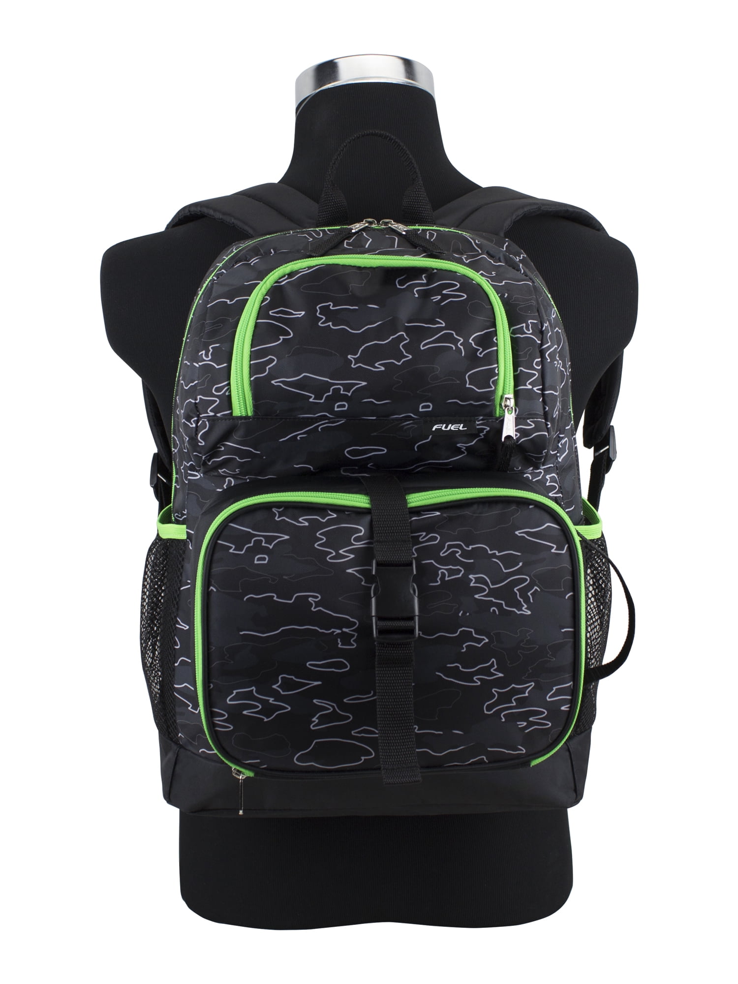 Fuel Unisex 4-Piece Combo Backpack with Lunch Box, Storage Case and Shoe Pouch, Midnight Neon Camoflauge