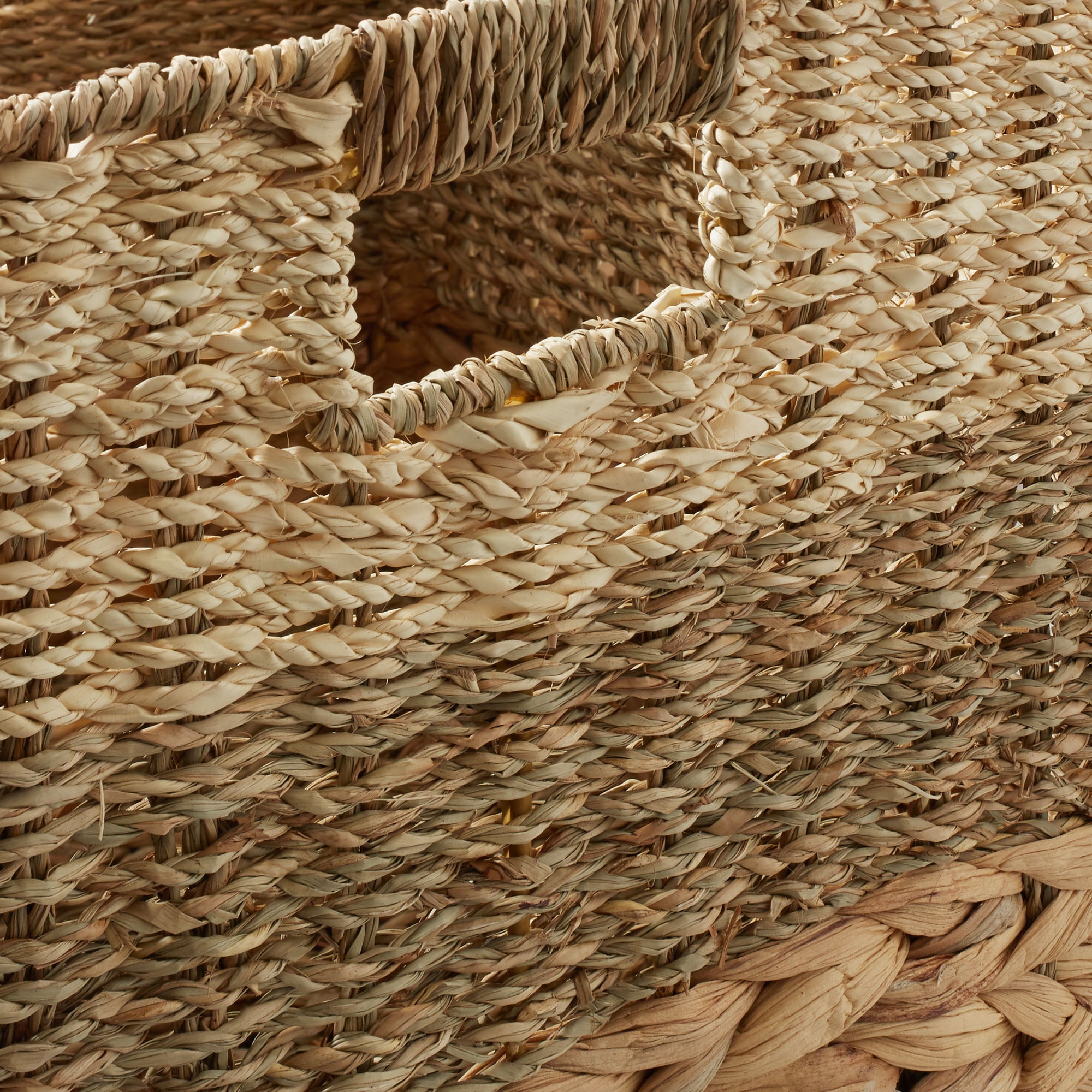 Casafield 13" x 13" Mixed Weave Storage Baskets, Natural - Set of 2 Collapsible Cubes, Woven Bin Organizers for Bathroom, Bedroom, Laundry