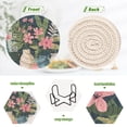 thumbnail image 4 of Yayeee 6 PCS Drink Coasters with Holder Set Woven Absorbent Round Tabletop Hot Pad, Green Floral, 4 of 7